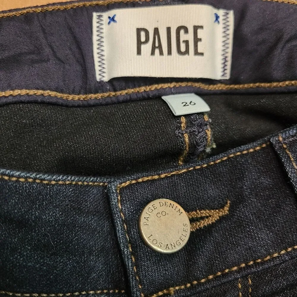 PAIGE Size 26 Skyline Mona Dark Blue Mid-Rise Skinny Jeans Sculpting Bottom Lift